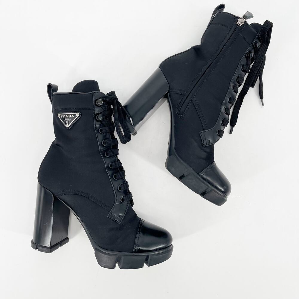 Brand New Prada Women's Black Lace-Up Ankle Boots 38 But Are Really Size 7 - Picture 3 of 13